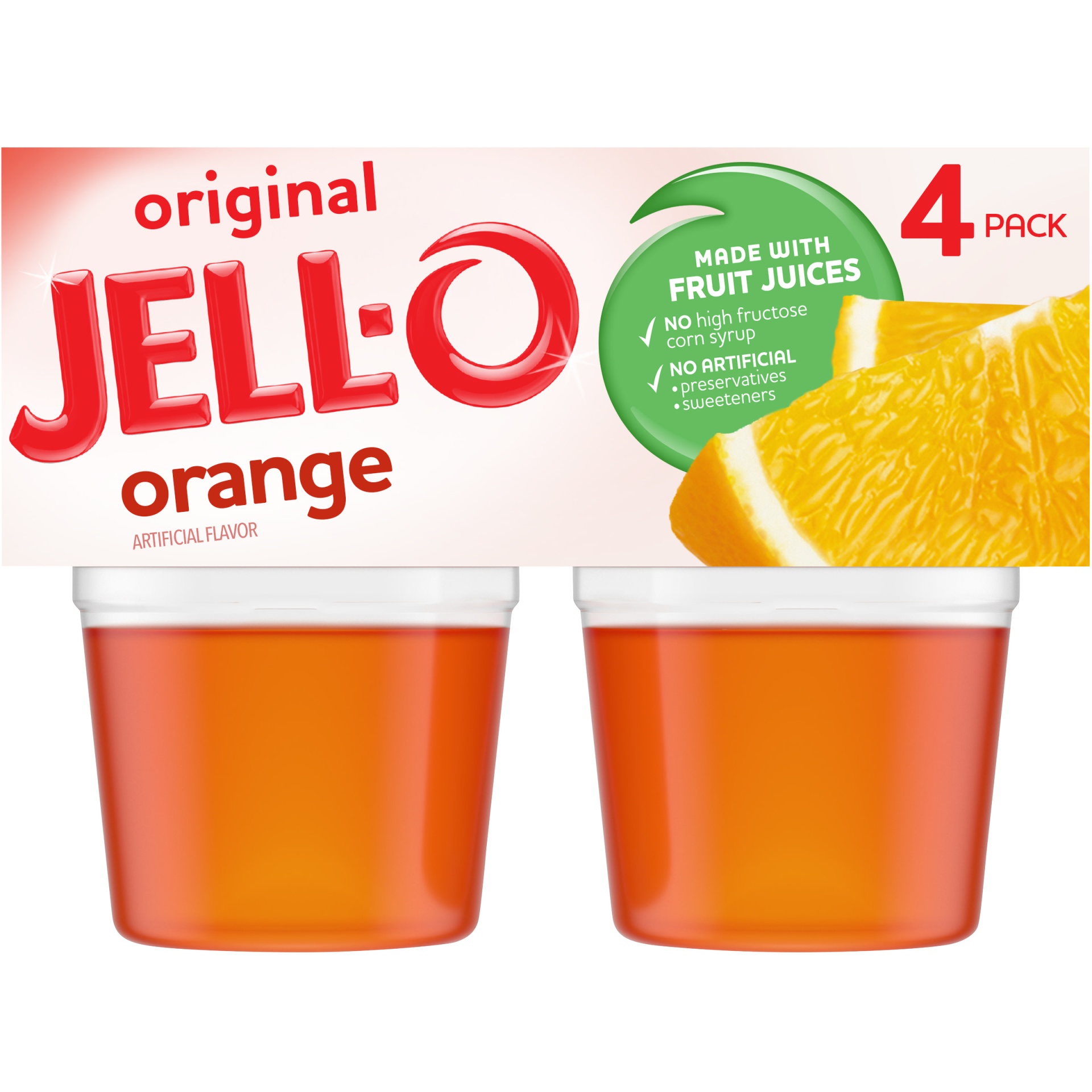 slide 1 of 7, Jell-O Original Orange Ready-to-Eat Jello Cups Gelatin Snack Cups, 4 ct; 13.5 oz