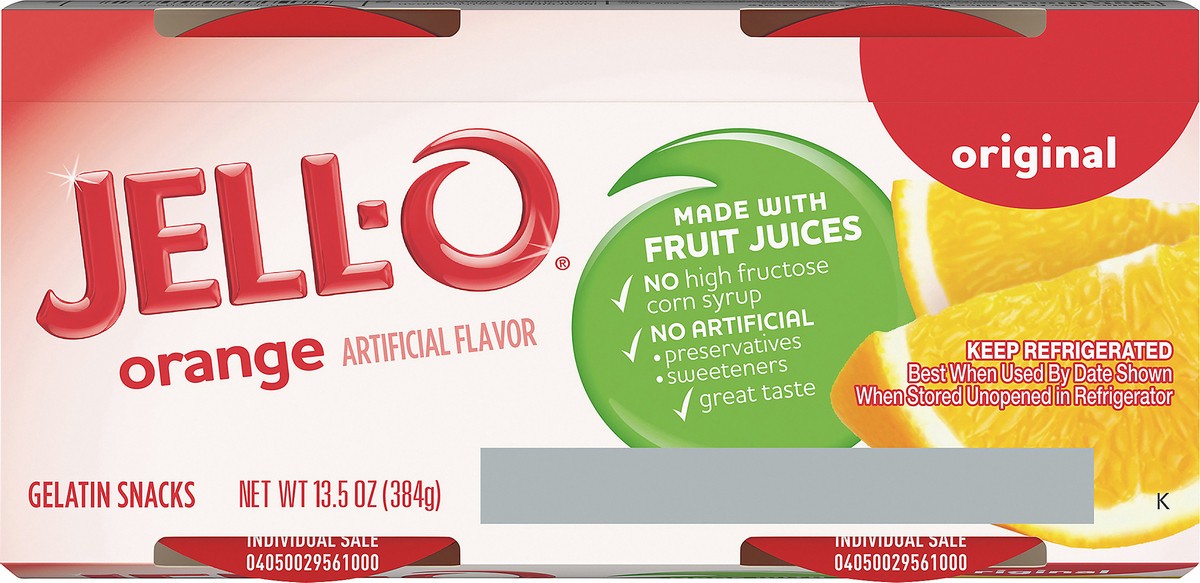 slide 8 of 9, Jell-O Original Orange Artificially Flavored Ready-to-Eat Gelatin Snack Cups, 4 ct Cups, 13.5 oz