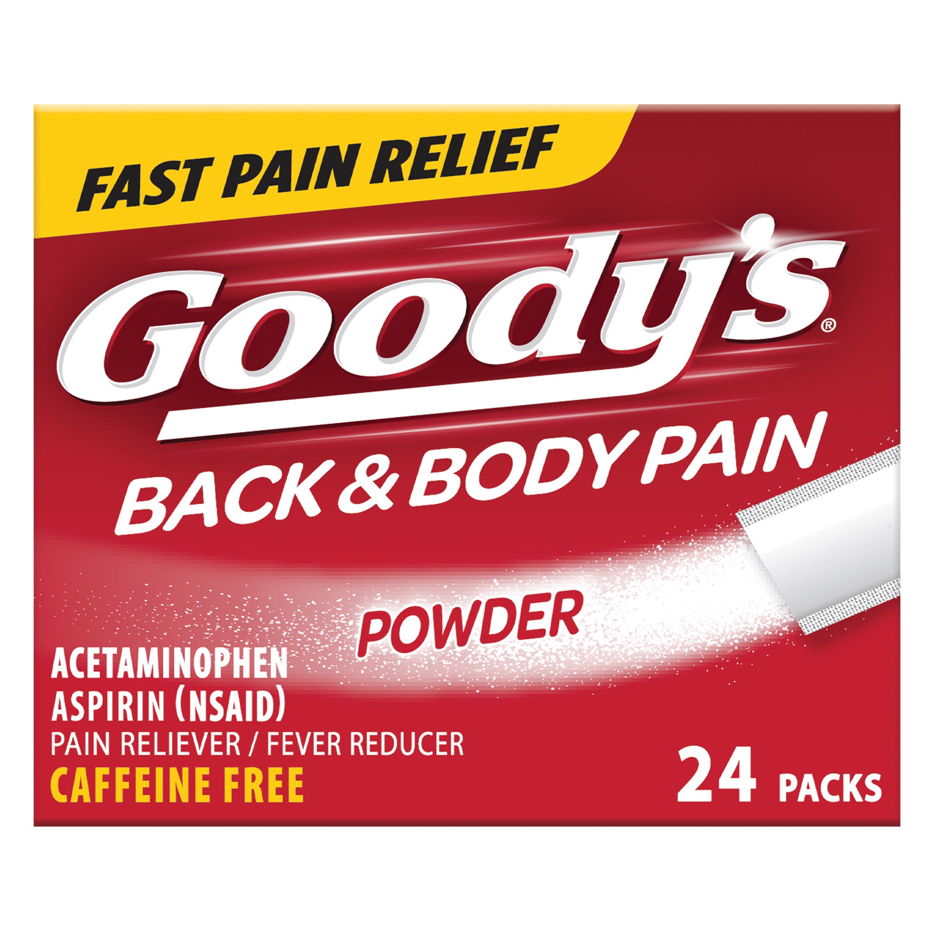 slide 1 of 10, Goody's Back and Body Pain Relief Powder, Body Aches & Pains Relief, 24 Powder Sticks, 24 ct