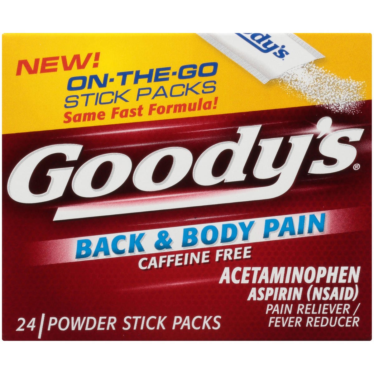 slide 8 of 10, Goody's Back and Body Pain Relief Powder, Body Aches & Pains Relief, 24 Powder Sticks, 24 ct