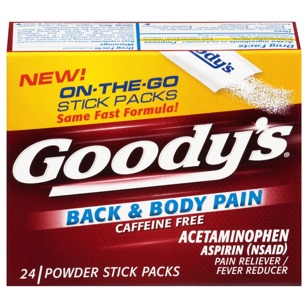 slide 3 of 10, Goody's Back and Body Pain Relief Powder, Body Aches & Pains Relief, 24 Powder Sticks, 24 ct