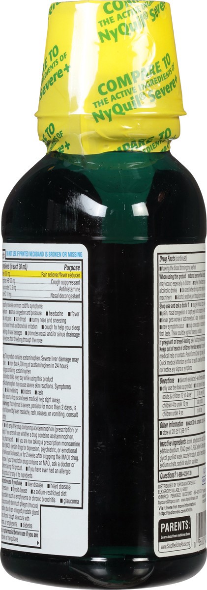 slide 10 of 10, TopCare Health Severe Maximum Strength Relief NiteTime Original Flavor Cold & Flu 12 fl oz, 12 fl oz