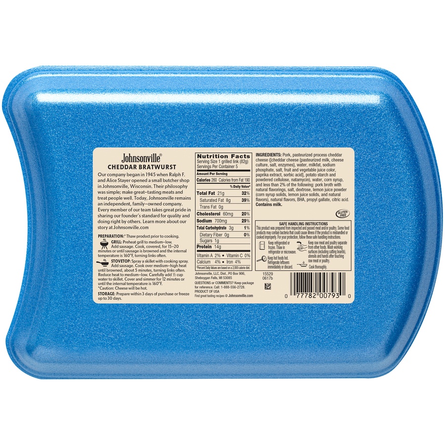slide 2 of 2, Johnsonville Cheddar Bratwursts, 5 ct; 19 oz
