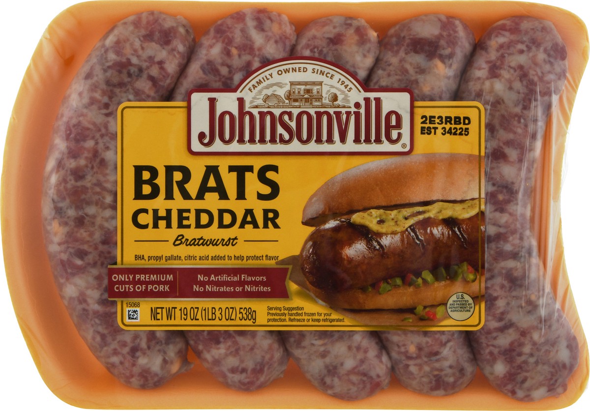 slide 1 of 1, Johnsonville Cheddar Bratwursts, 5 ct; 19 oz