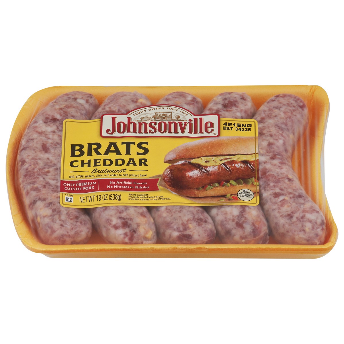 slide 1 of 1, Johnsonville Brats Cheddar Bratwurst 19 oz, 5 ct; 19 oz