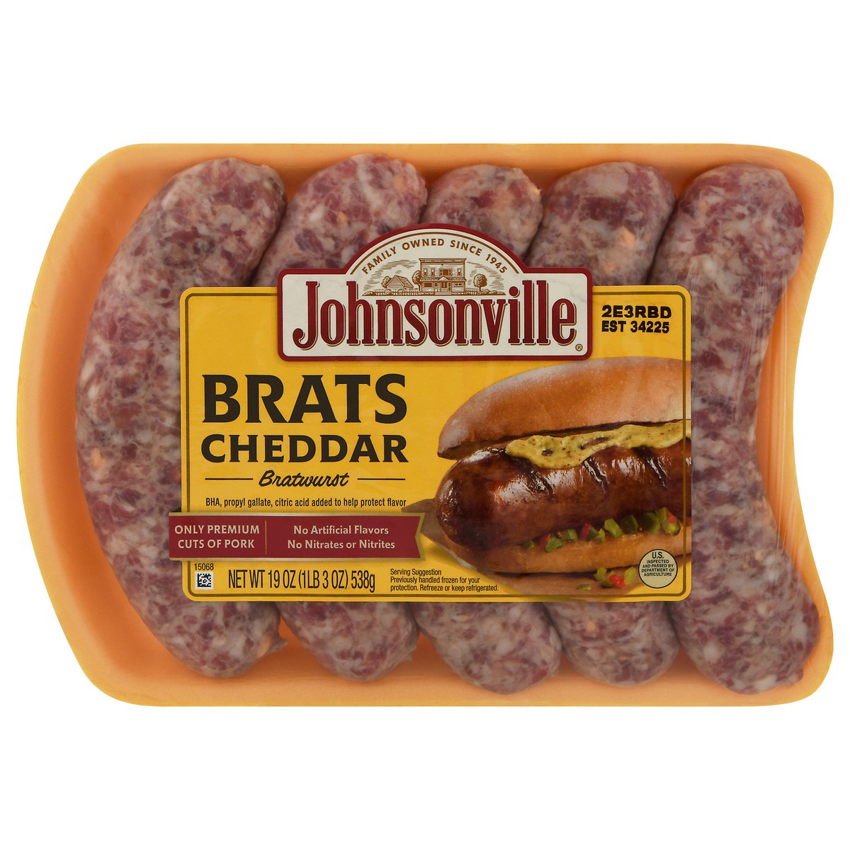 slide 1 of 1, Johnsonville Cheddar Bratwursts, 5 ct; 19 oz