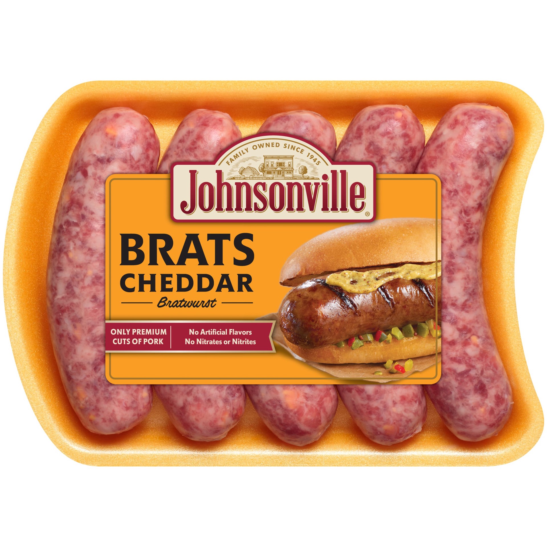 slide 1 of 1, Johnsonville Cheddar Brats, 5 Count, 19 oz, 5 ct; 19 oz