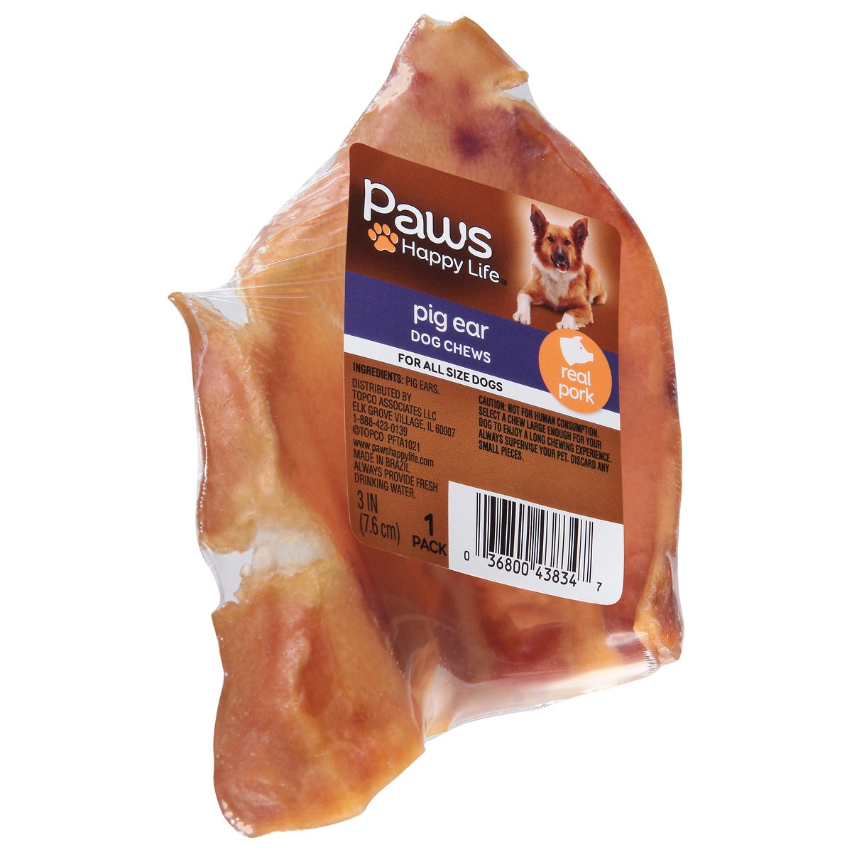 slide 3 of 3, Paws Happy Life Pig Ear Dog Chews 1 ea, 1 ct