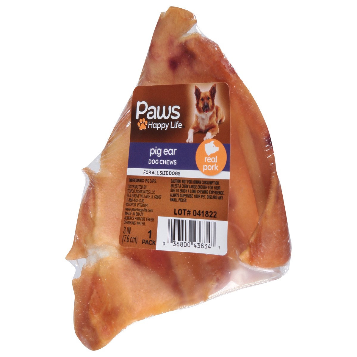 slide 2 of 3, Paws Happy Life Pig Ear Dog Chews 1 ea, 1 ct