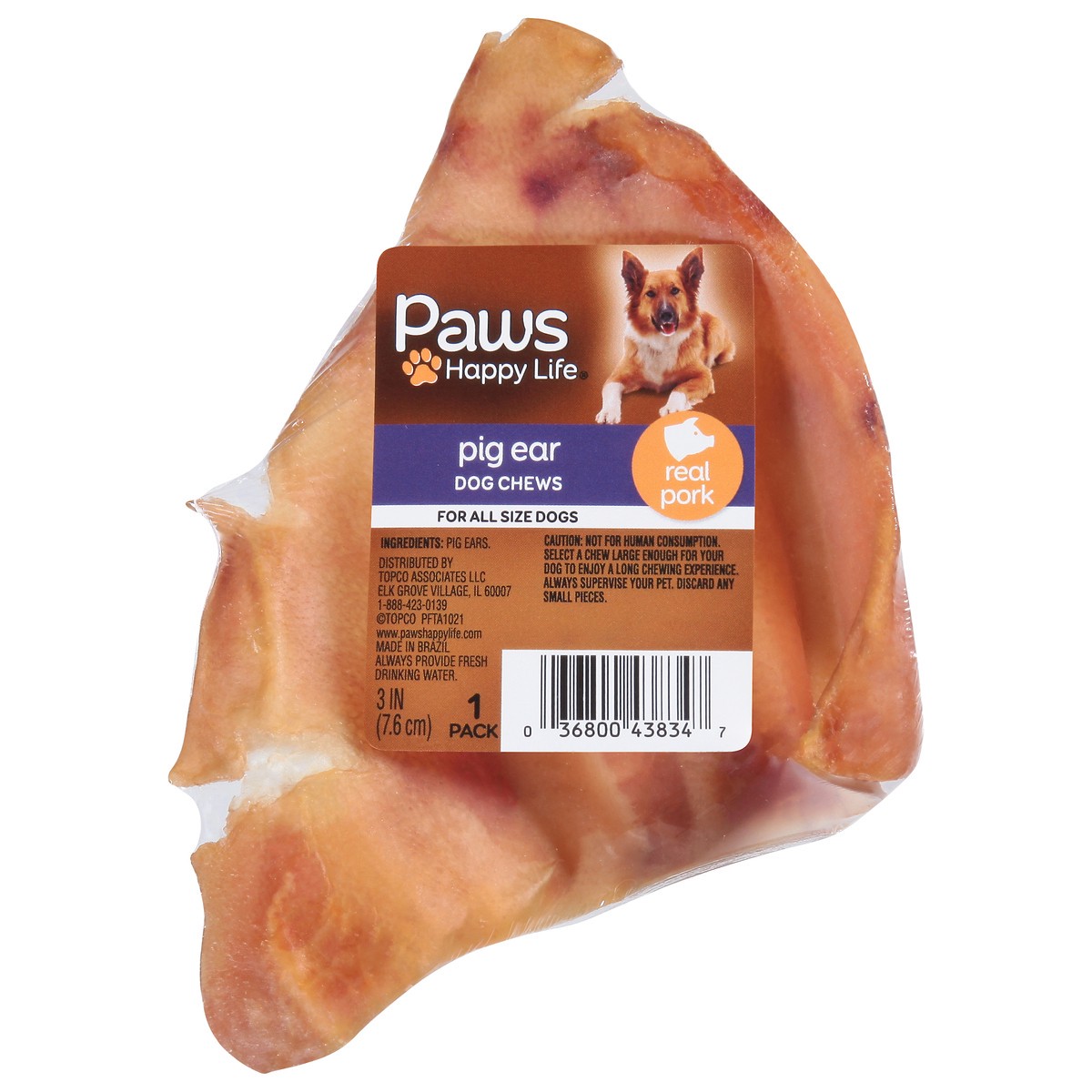 slide 1 of 3, Paws Happy Life Pig Ear Dog Chews 1 ea, 1 ct