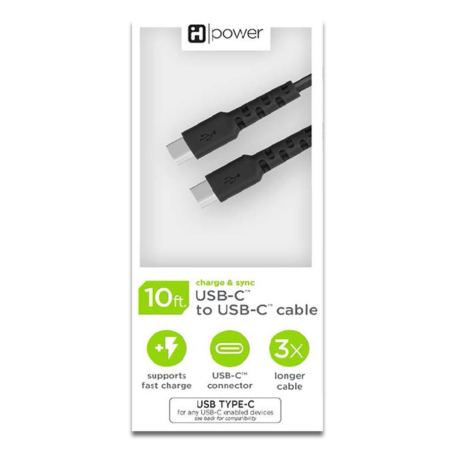 slide 1 of 1, iHome USB-C to USB-C Charging Cable - Black, 10 ft