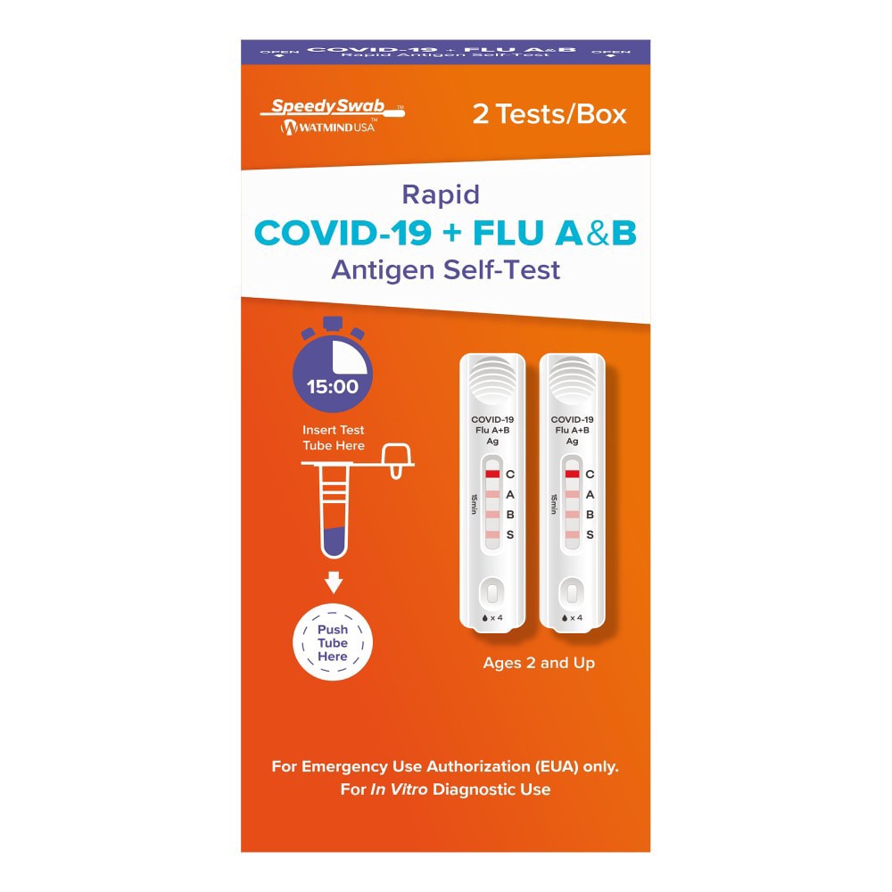 slide 1 of 4, 2San SpeedySwab™ Rapid COVID & Flu A&B Combo Self-Test, 2 ct