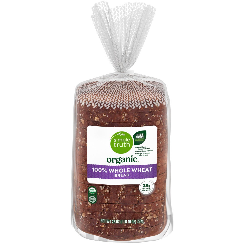 slide 1 of 6, Simple Truth Organic 100% Whole Wheat Bread, 26 oz