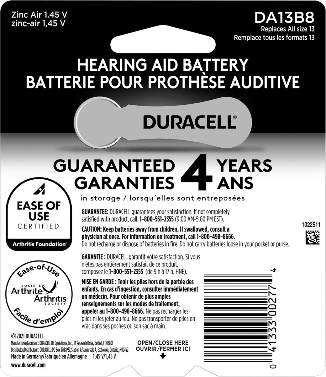 slide 4 of 4, Duracell Hearing Aid Batteries Size 13, 8 ct