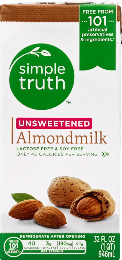 slide 1 of 5, Simple Truth Unsweetened Almond Milk - 32 fl oz, 32 fl oz