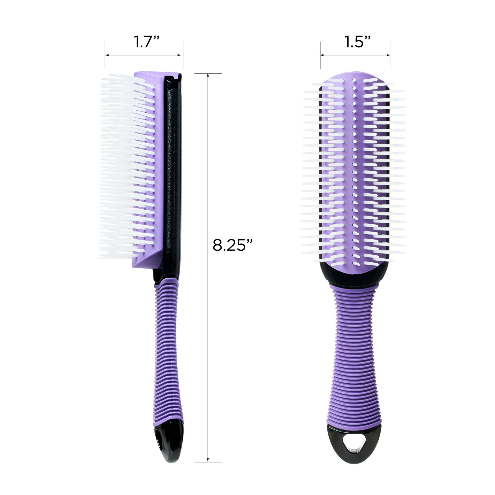 slide 2 of 5, KISS COLORS & CARE KISS 7-Row Non-Slip Travel Size 8.25" Round Detangling Cushion Hair Brush, Purple, 1 ct