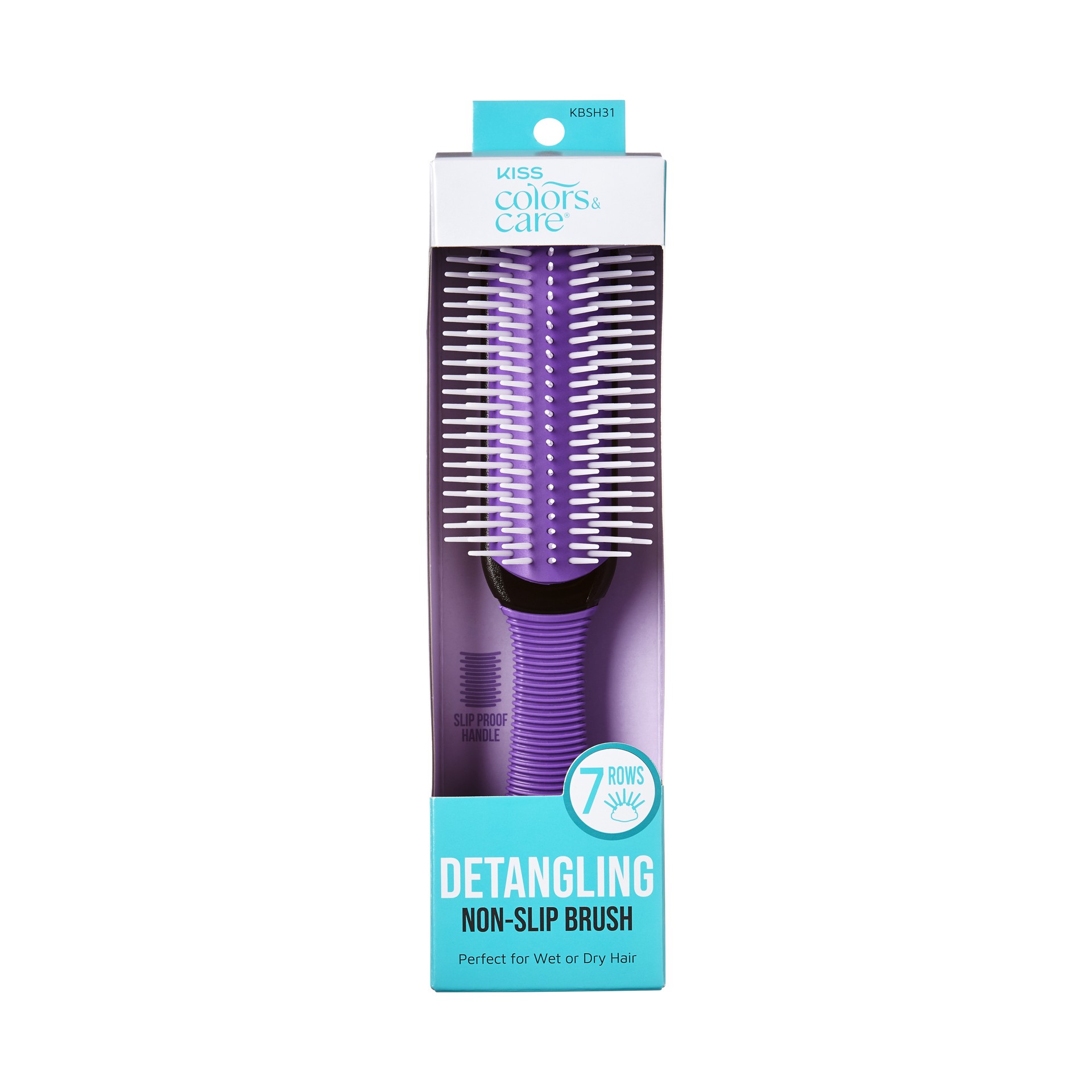 slide 1 of 5, KISS COLORS & CARE KISS 7-Row Non-Slip Travel Size 8.25" Round Detangling Cushion Hair Brush, Purple, 1 ct