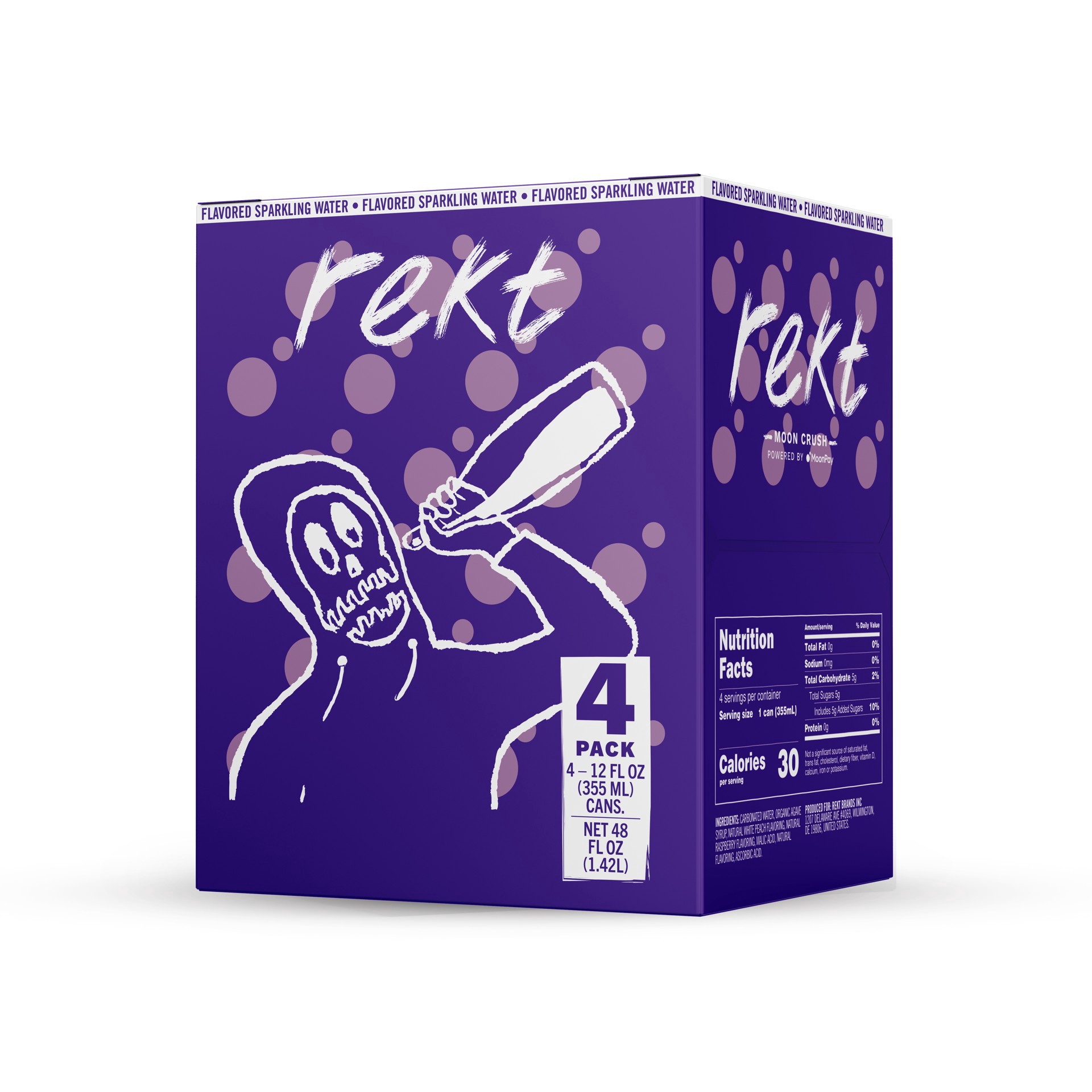 slide 1 of 4, Rekt Moon Crush Seltzer Water, 4 Pack, 12 oz cans, 48 oz