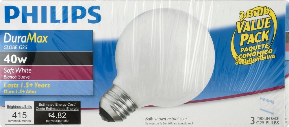 slide 1 of 1, Philips Light Bulb - Deco Medium Globe, 3 ct