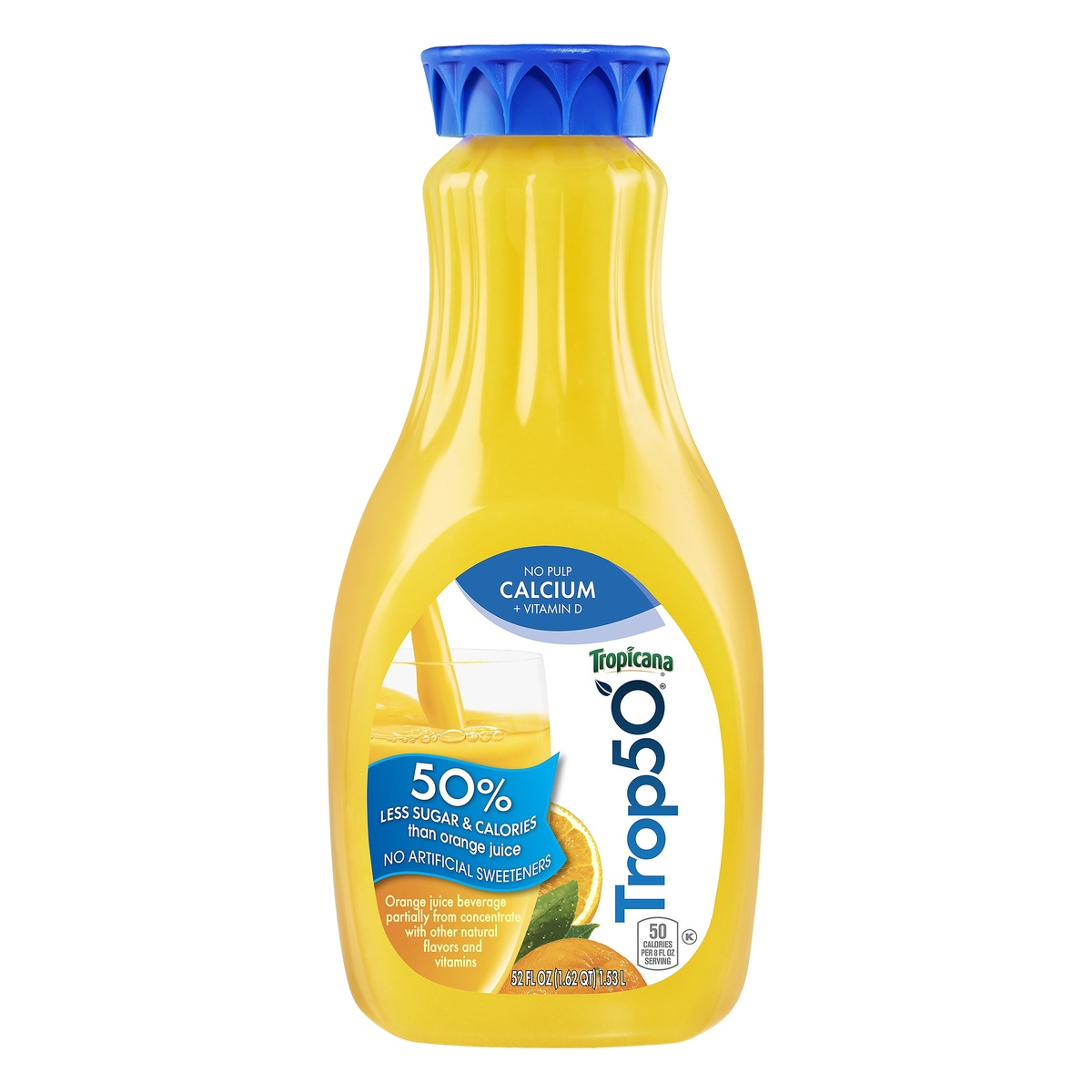 slide 1 of 1, Tropicana Trop50 Juice Beverage Orange No Pulp with Calcium and Vitamin D 52 Fl Oz Bottle, 52 fl oz