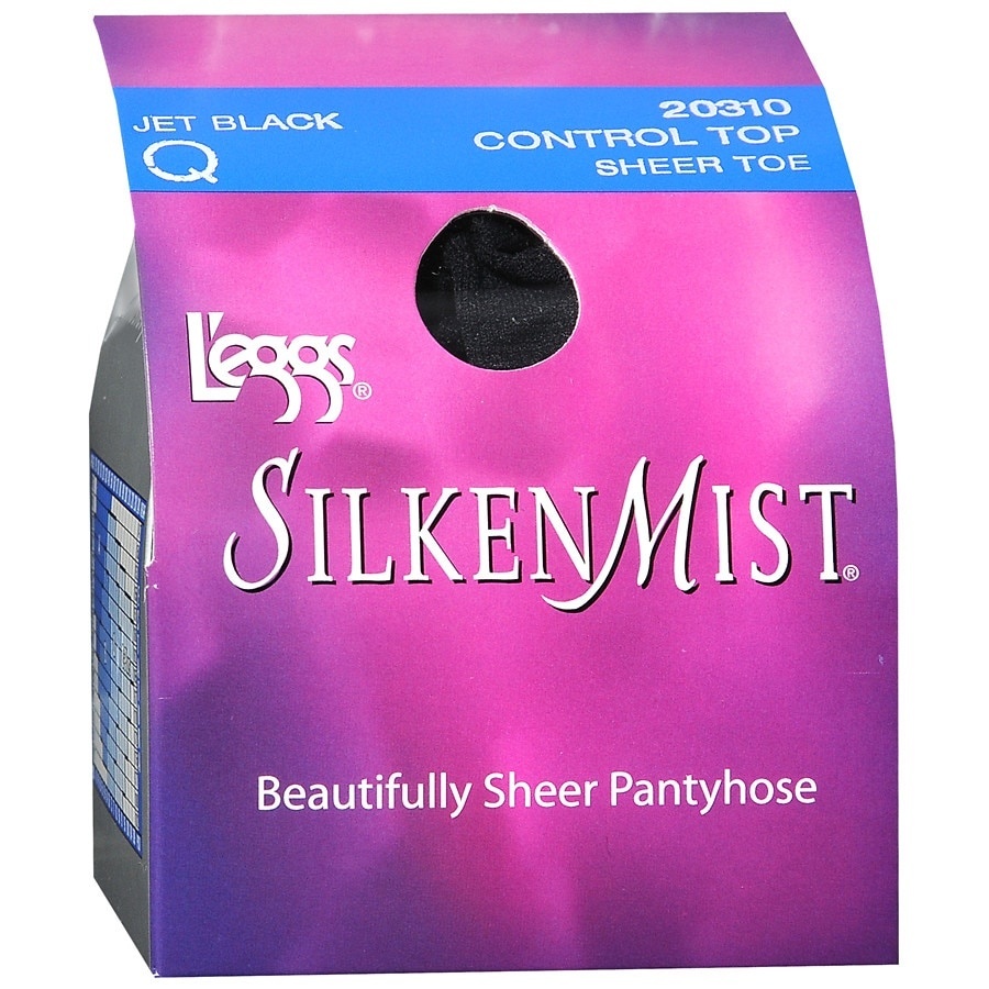 slide 1 of 1, L'eggs Pantyhose, Control Top, Silky Sheer Leg, Sheer Toe, Size Q, Jet Black, 1 ct