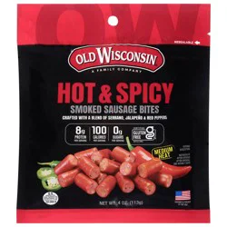 Old Wisconsin Medium Heat Hot & Spicy Smoked Sausage Bites 4 oz