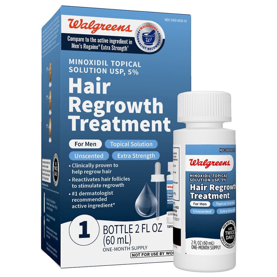 slide 3 of 5, Walgreens Minoxidil Topical Solution 5 Percent, Hair Regrowth Treatment, Extra Strength, 2 fl oz