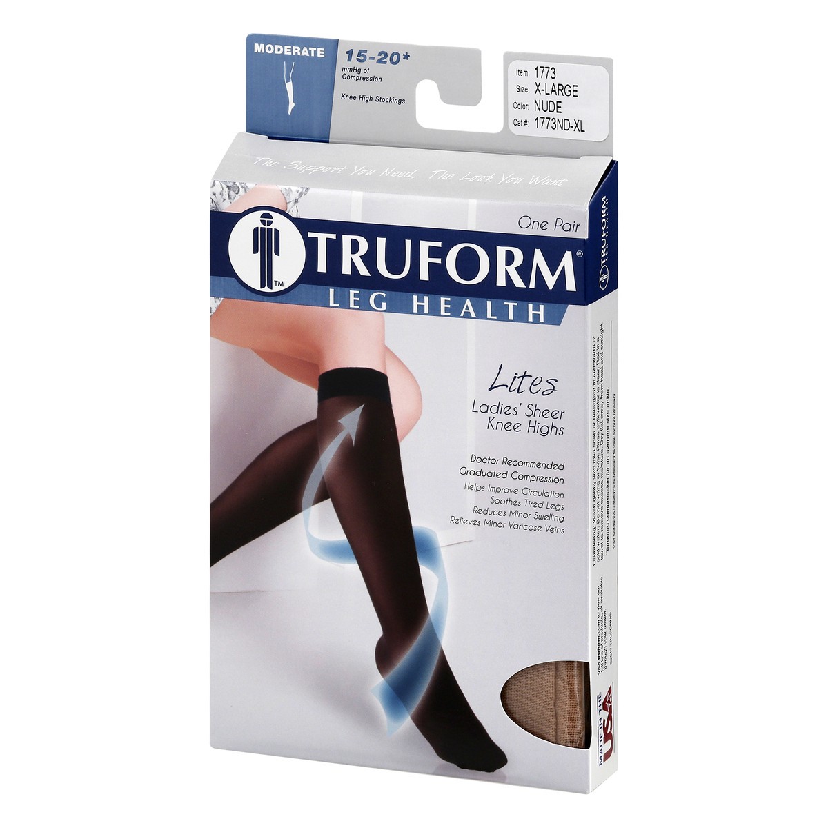 slide 3 of 9, Truform Leg Health Ladies' Extra Large Sheer Nude Knee High Compression Socks, 1 ct