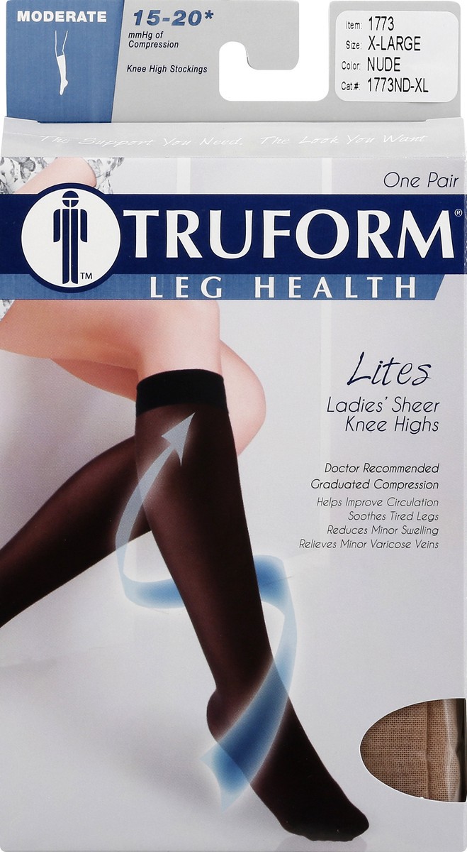 slide 1 of 9, Truform Leg Health Ladies' Extra Large Sheer Nude Knee High Compression Socks, 1 ct