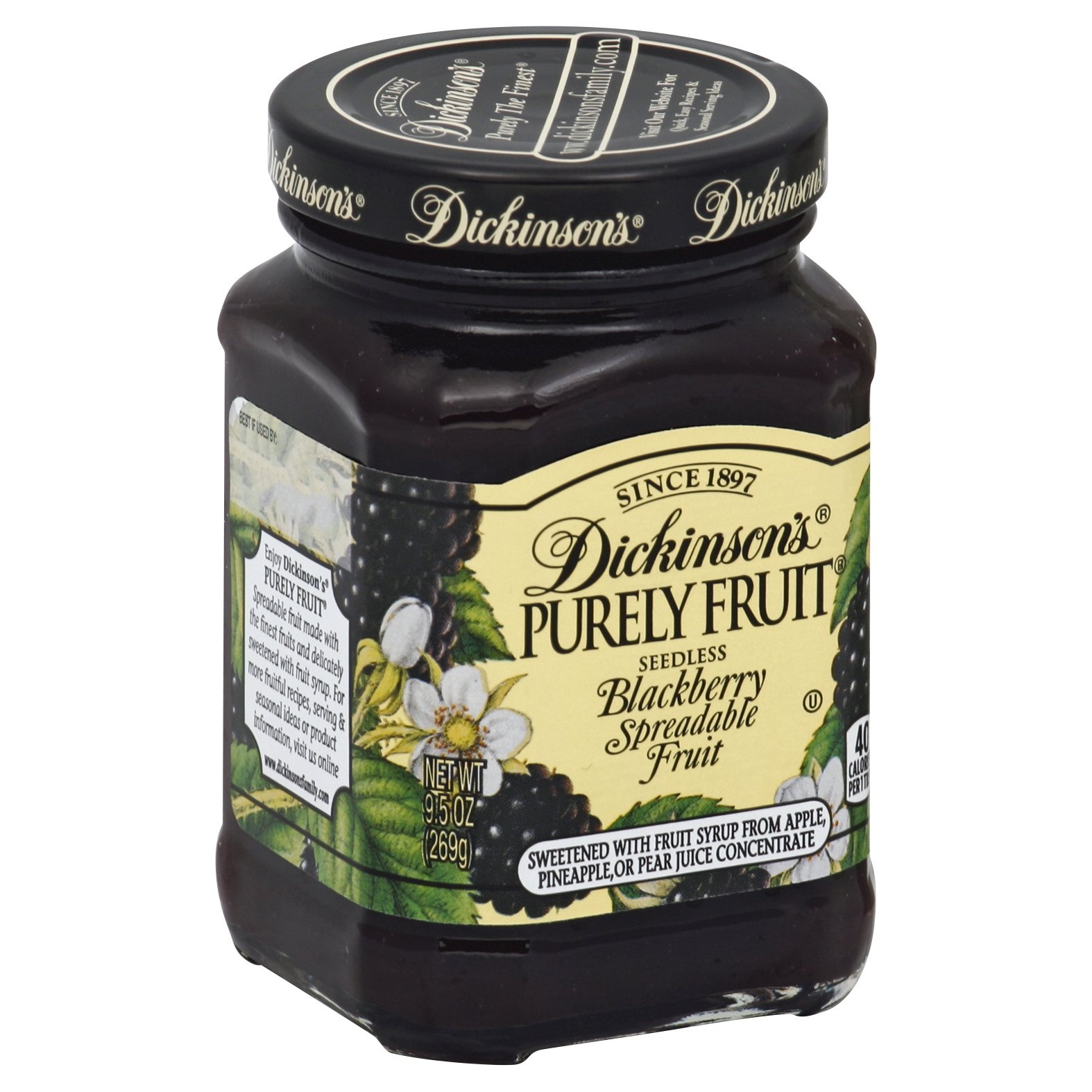 slide 1 of 1, Dickinson's Purely Fruit Blackberry Spreadable Fruit Seedless, 9 oz