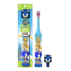 Firefly Clean N' Protect, Sonic the Hedgehog Toothbrush with 3D Antibacterial Cover, Premium Soft Bristles, Anti-slip Grip Handle, Battery Included, Ages 3+, 1 Count
