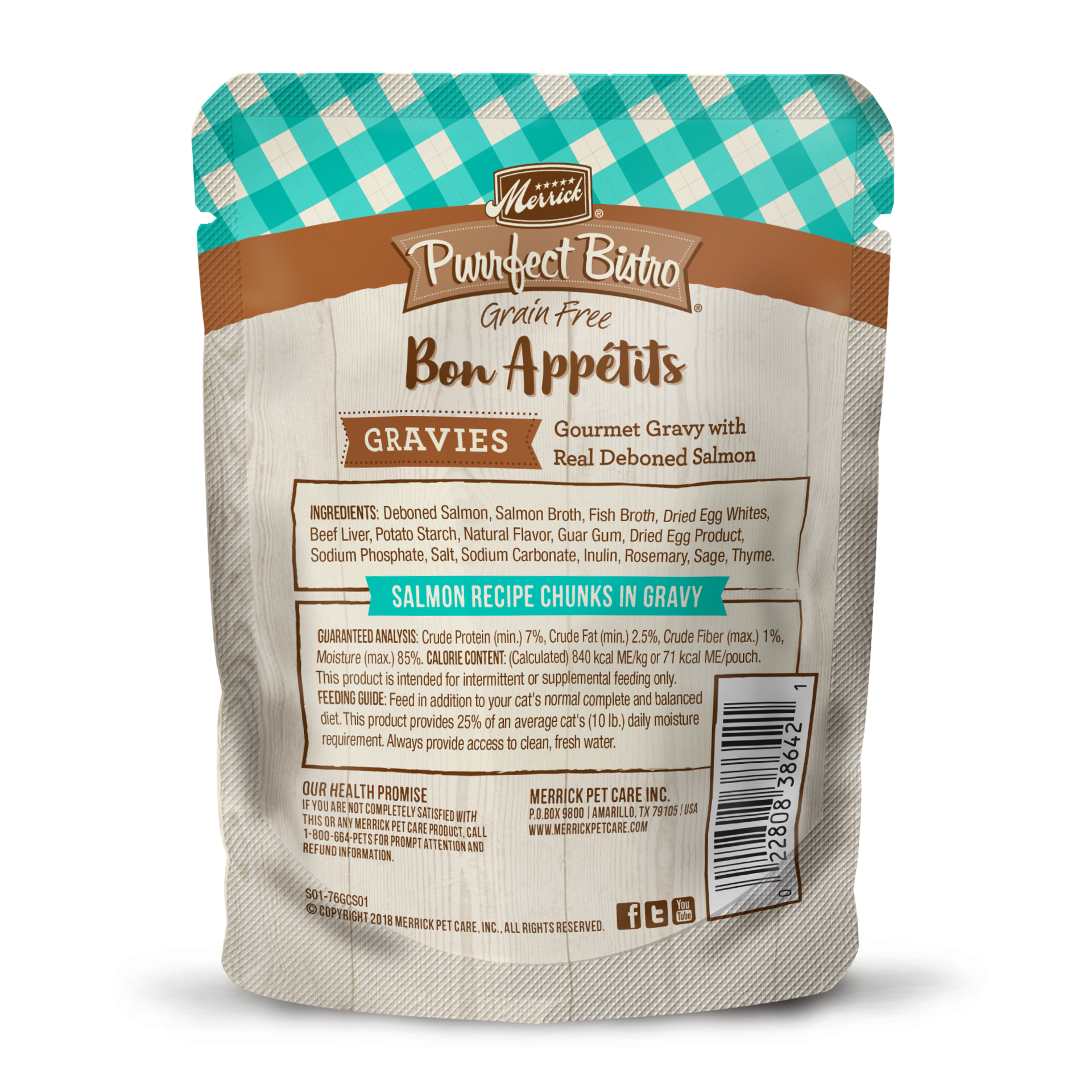 slide 4 of 4, Merrick Purrfect Bistro Bon Appetits Grain Free Wet Cat Food Salmon Recipe Chunks in Gravy - 3 oz Pouch, 3 oz