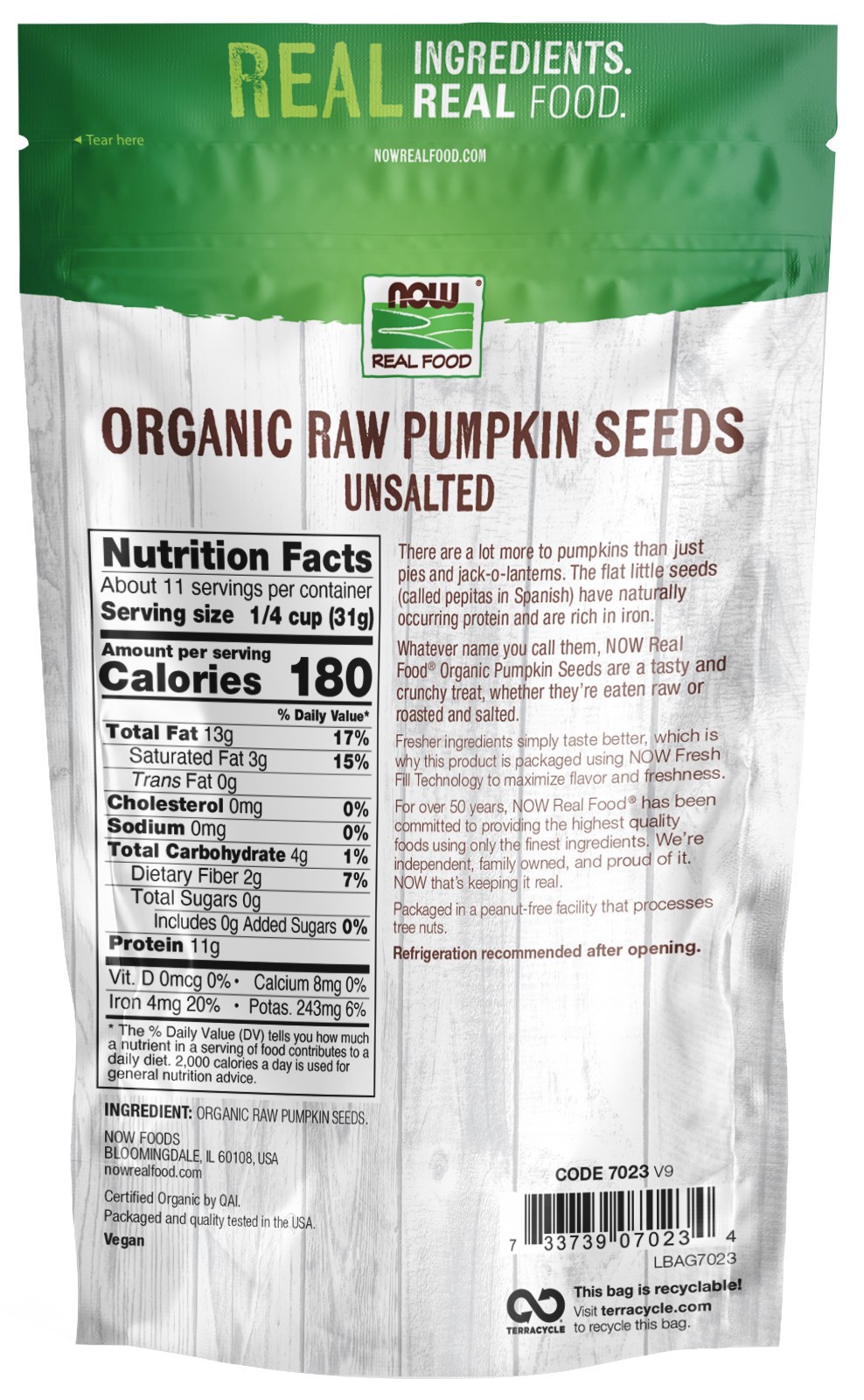 slide 3 of 3, NOW Real Food Pumpkin Seeds, Organic, Raw & Unsalted - 12 oz., 12 oz