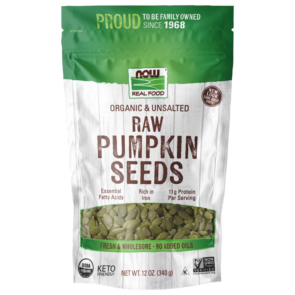 slide 1 of 3, NOW Real Food Pumpkin Seeds, Organic, Raw & Unsalted - 12 oz., 12 oz