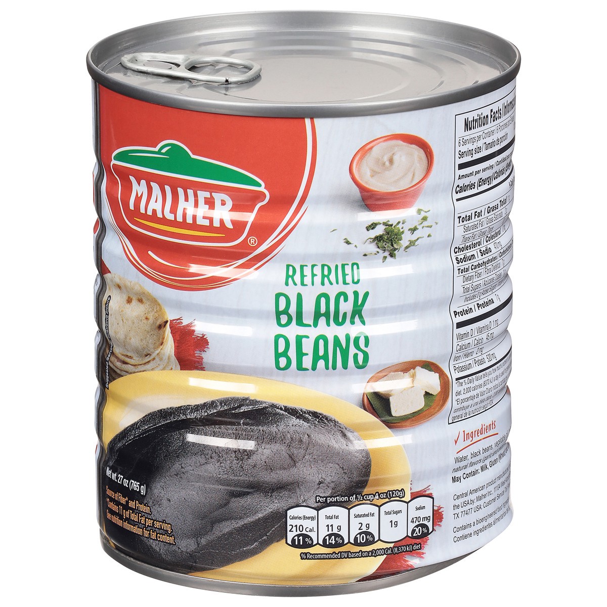 slide 2 of 9, Malher Refried Black Beans 27 oz, 27 oz