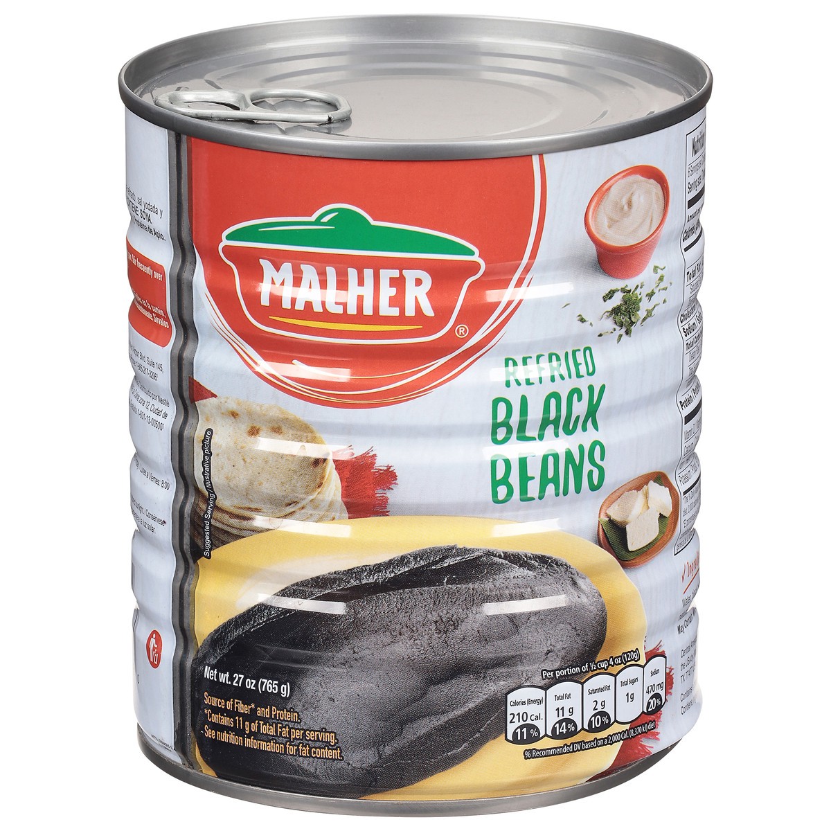 slide 1 of 9, Malher Refried Black Beans 27 oz, 27 oz