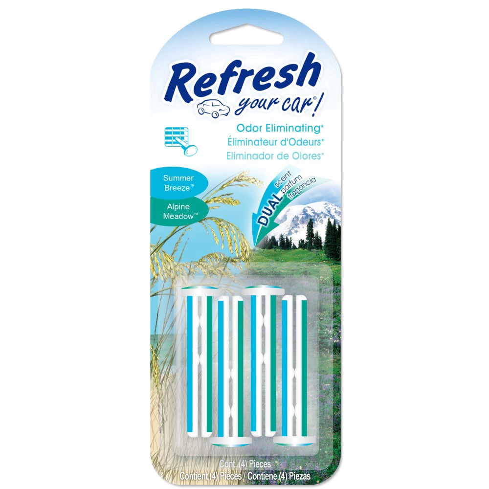 slide 1 of 6, Refresh Alpine Meadow and Summer Breeze Odor Eliminating Auto Vent Sticks, 4 ct