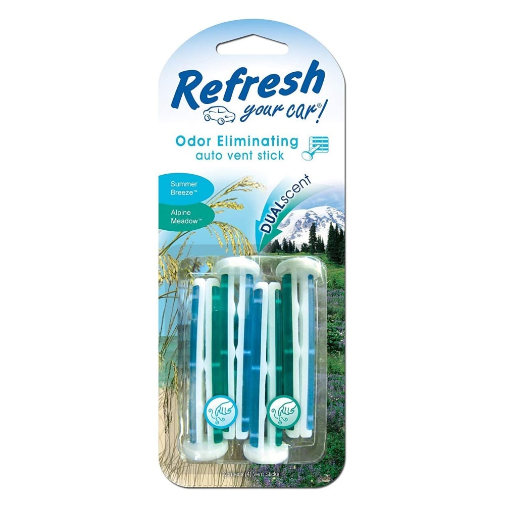 slide 1 of 1, Refresh Alpine Meadow and Summer Breeze Odor Eliminating Auto Vent Sticks, 4 ct