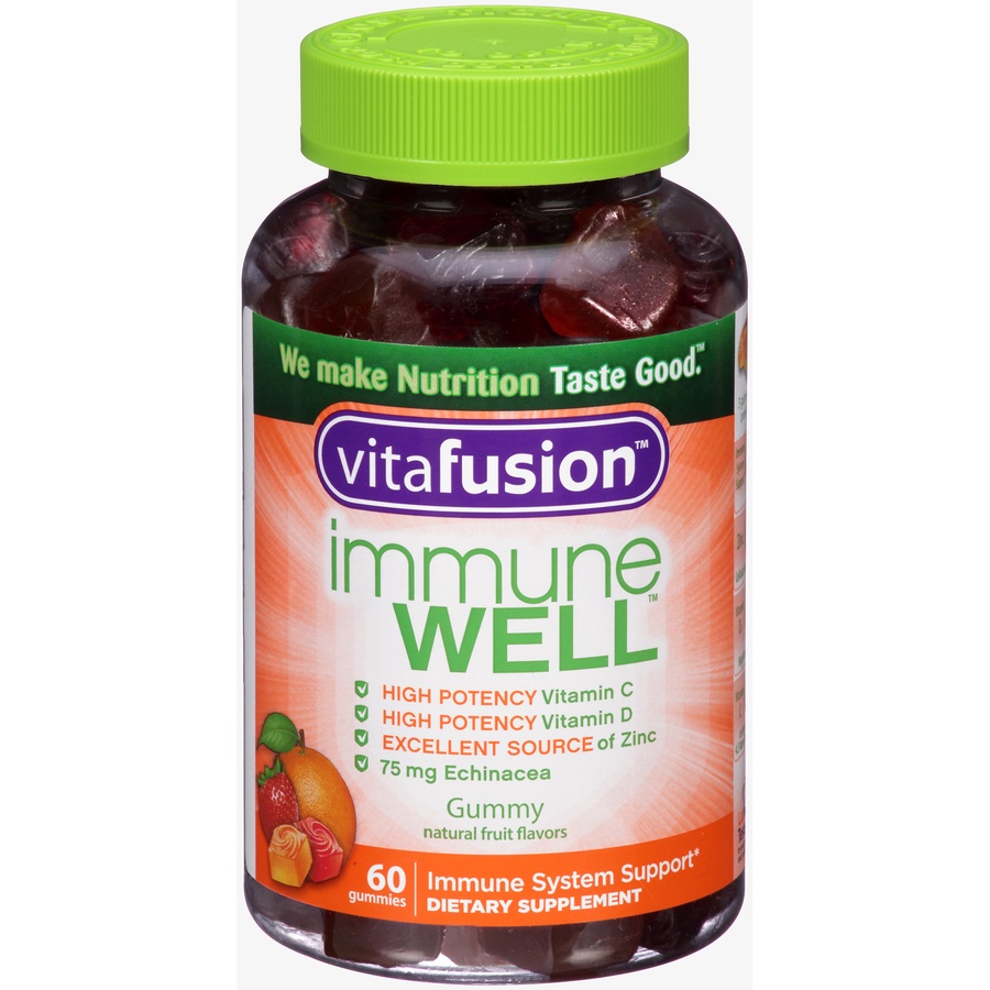 slide 1 of 7, vitafusion Immune Well Natural Fruit Flavors Gummies, 60 ct