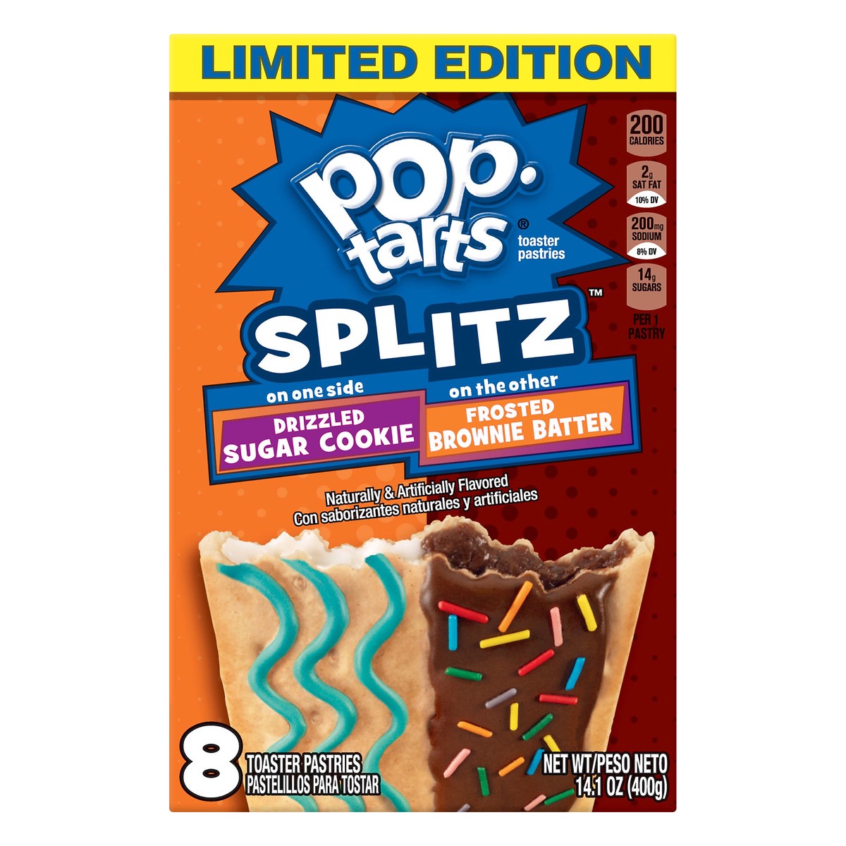 slide 1 of 8, Pop-Tarts Splitz Drizzled Sugar Cookie & Frosted Brownie Batter Breakfast Toaster Pastries, 8 ct