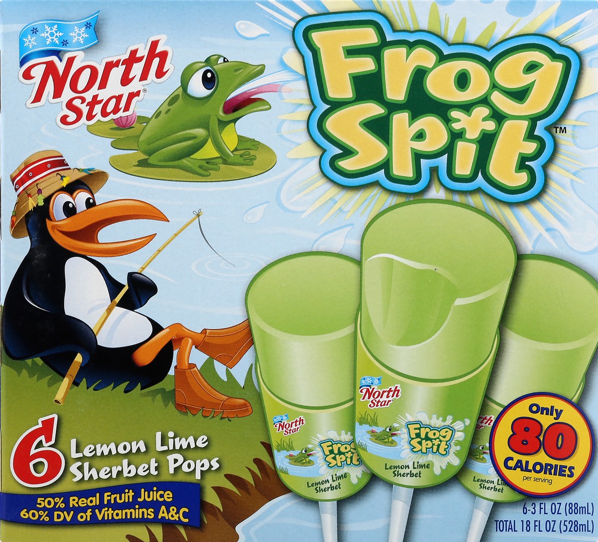 slide 9 of 10, North Star Frog Spit Sherbet Pops, Lemon Lime, 6 ct