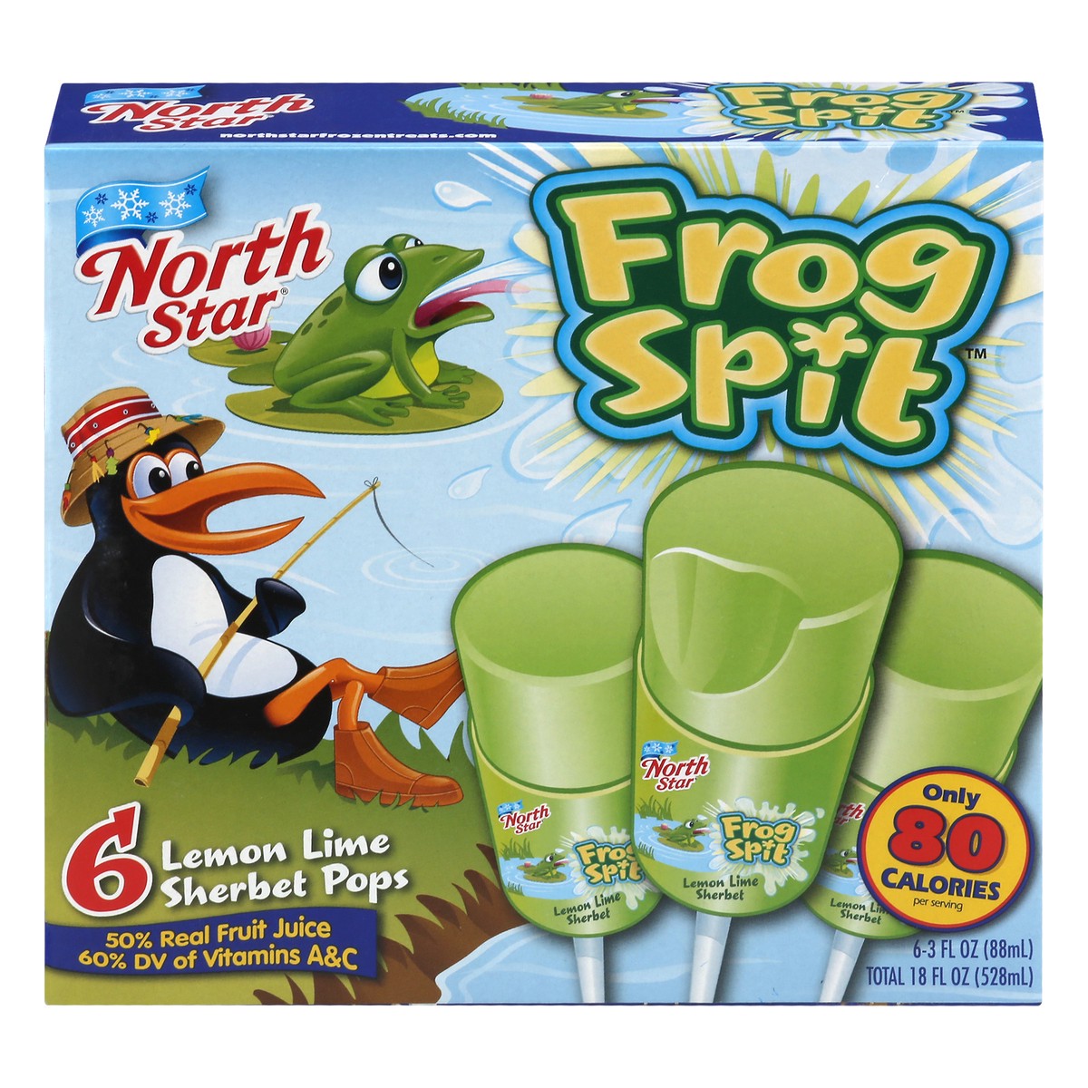 slide 1 of 10, North Star Frog Spit Sherbet Pops, Lemon Lime, 6 ct