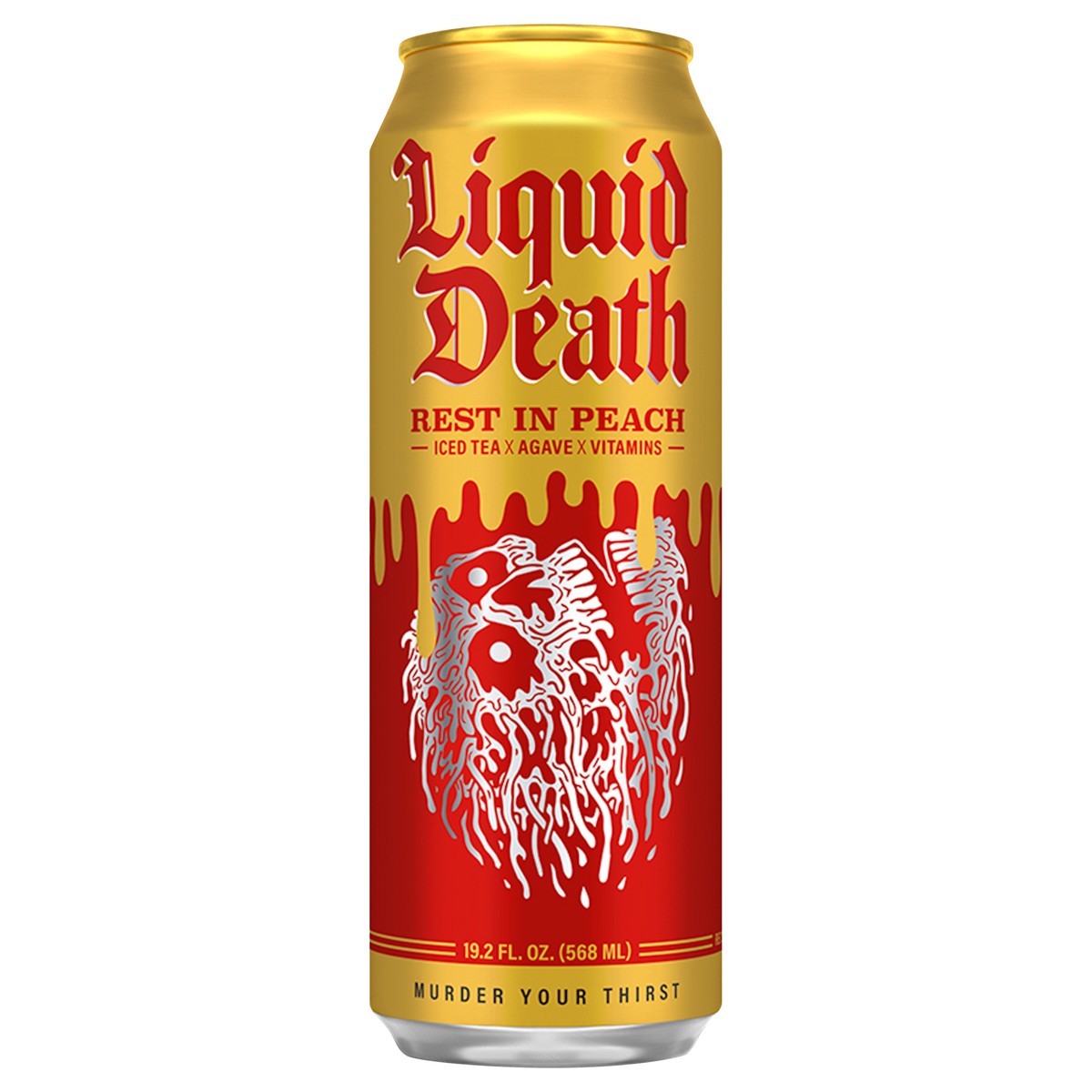 slide 1 of 4, Liquid Death Iced Black Tea, Rest in Peach 19.2 oz King Size Can, 19.20 fl oz