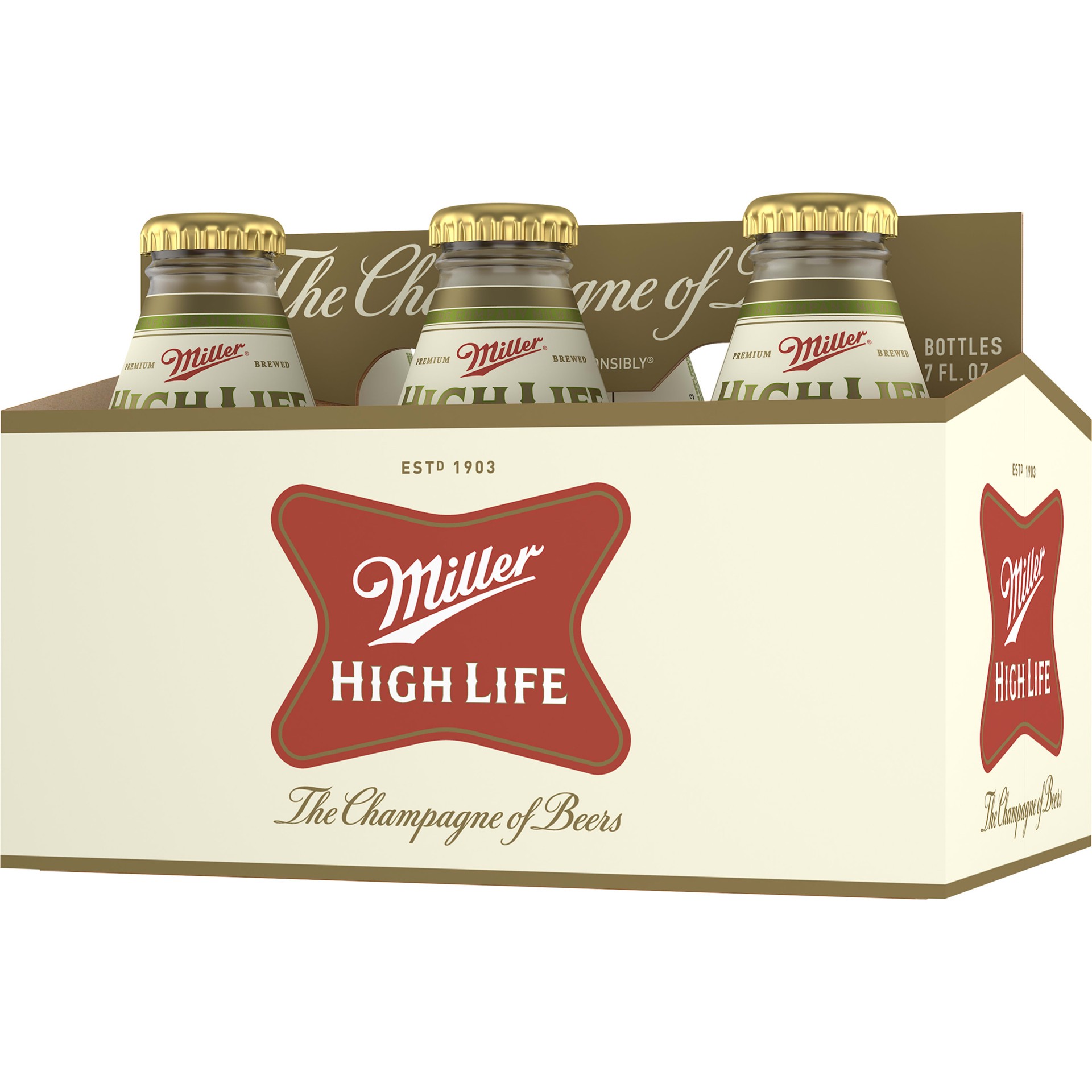 slide 5 of 5, Miller High Life American Lager Beer, 4.6% ABV, 6-pack, 7-oz. beer bottles, 168 oz