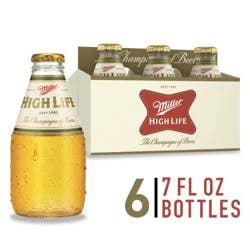 Miller High Life American Lager Beer, 4.6% ABV, 6-pack, 7-oz. beer bottles
