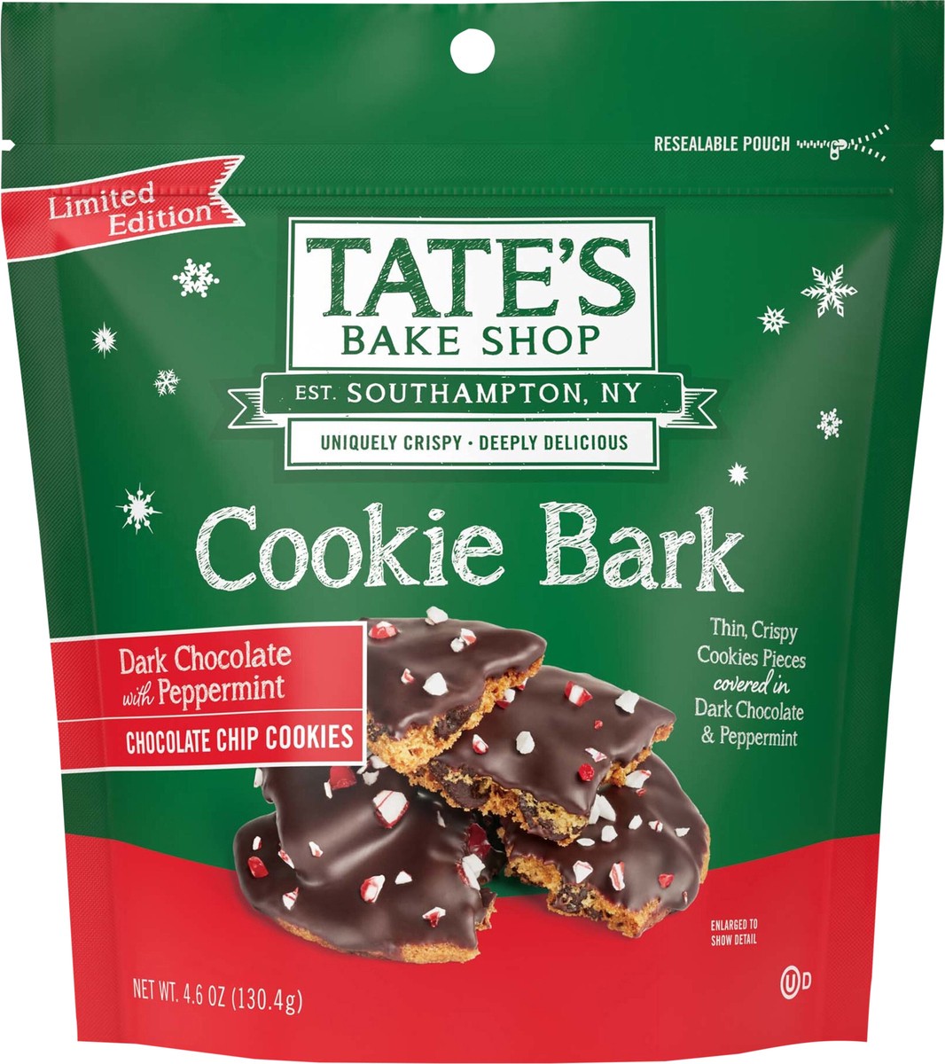 slide 13 of 13, Tate's Bake Shop Holiday Cookie Bark, Chocolate Chip Cookies with Dark Chocolate and Peppermint, Limited Edition, 4.6 oz, 4.6 oz