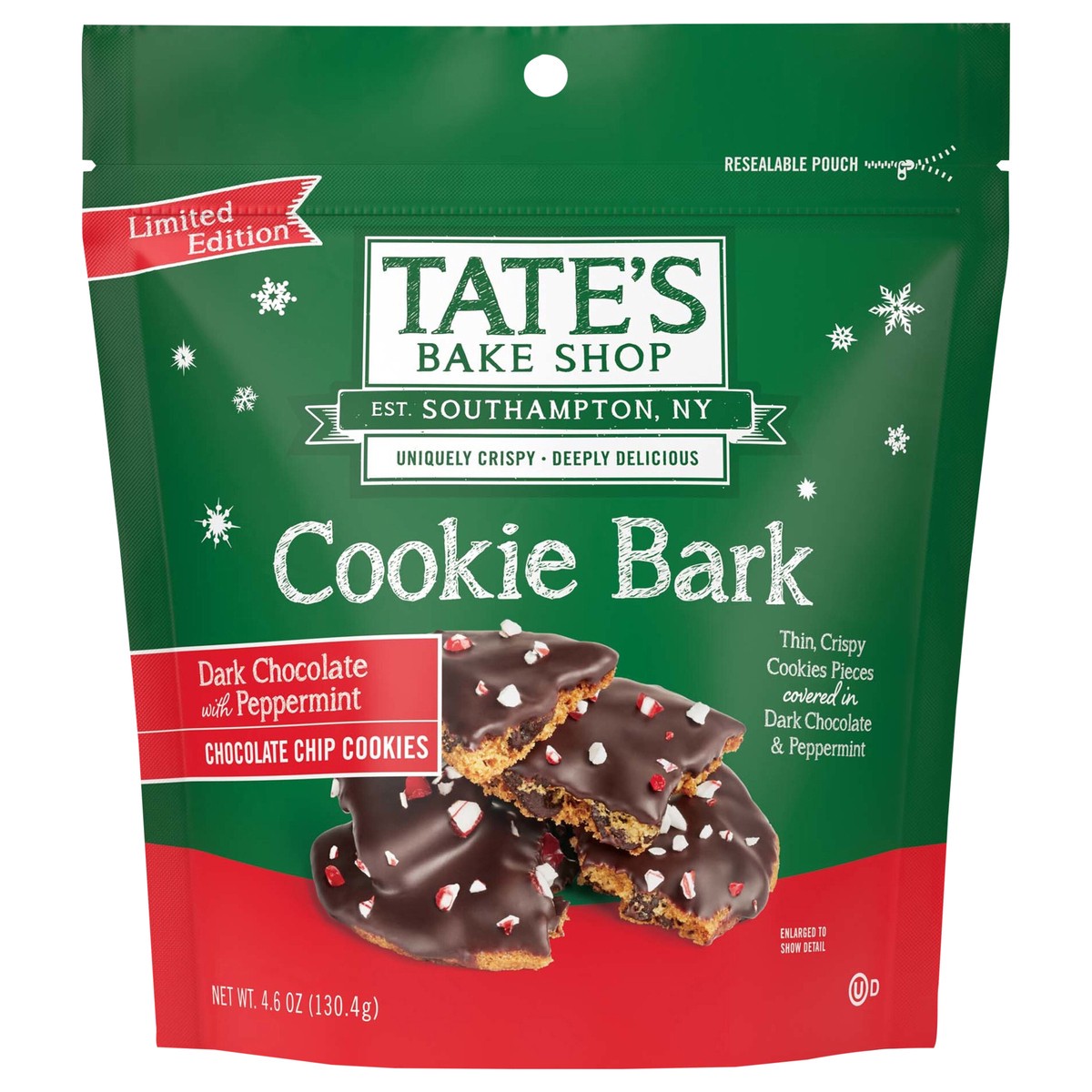 slide 9 of 13, Tate's Bake Shop Holiday Cookie Bark, Chocolate Chip Cookies with Dark Chocolate and Peppermint, Limited Edition, 4.6 oz, 4.6 oz