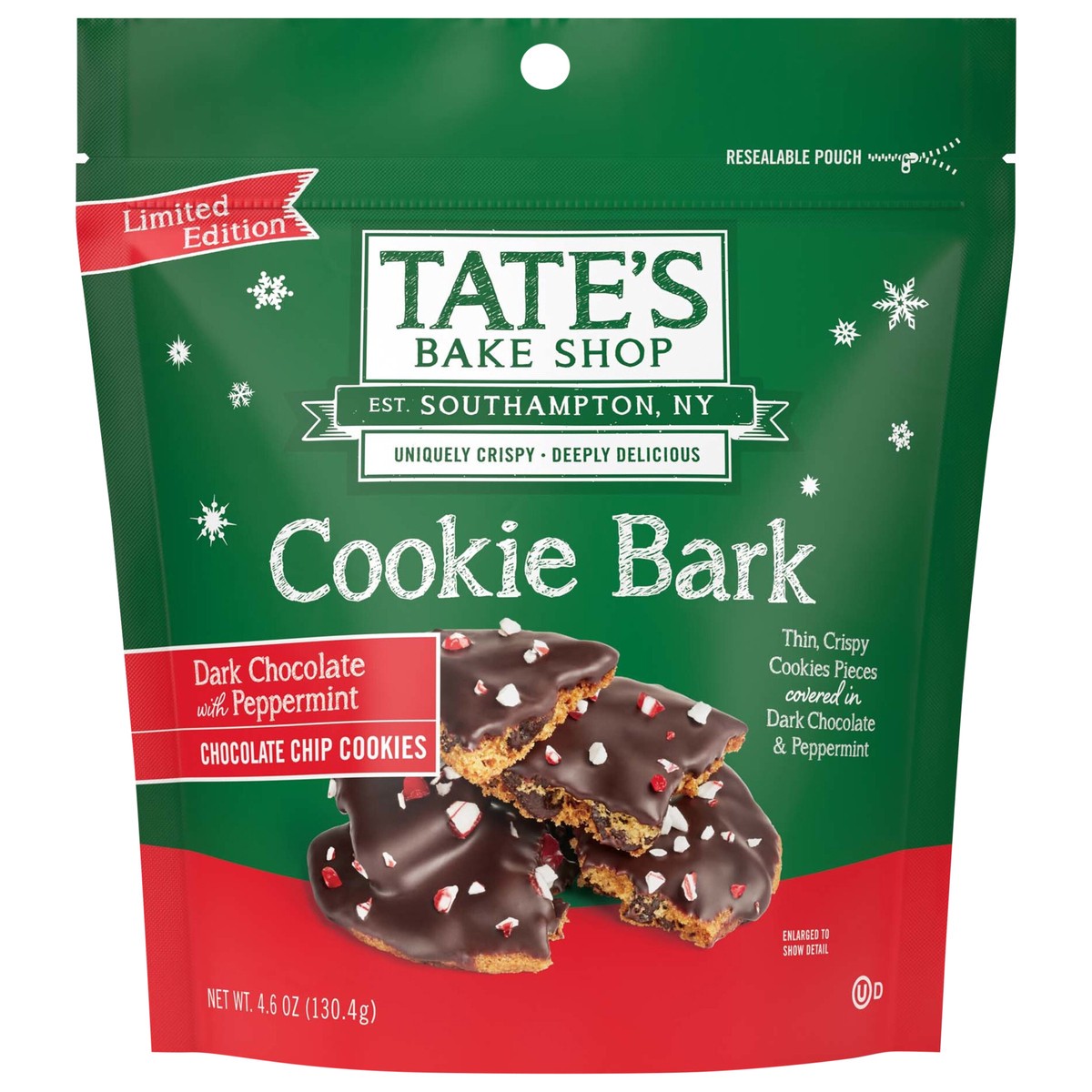 slide 1 of 13, Tate's Bake Shop Holiday Cookie Bark, Chocolate Chip Cookies with Dark Chocolate and Peppermint, Limited Edition, 4.6 oz, 4.6 oz