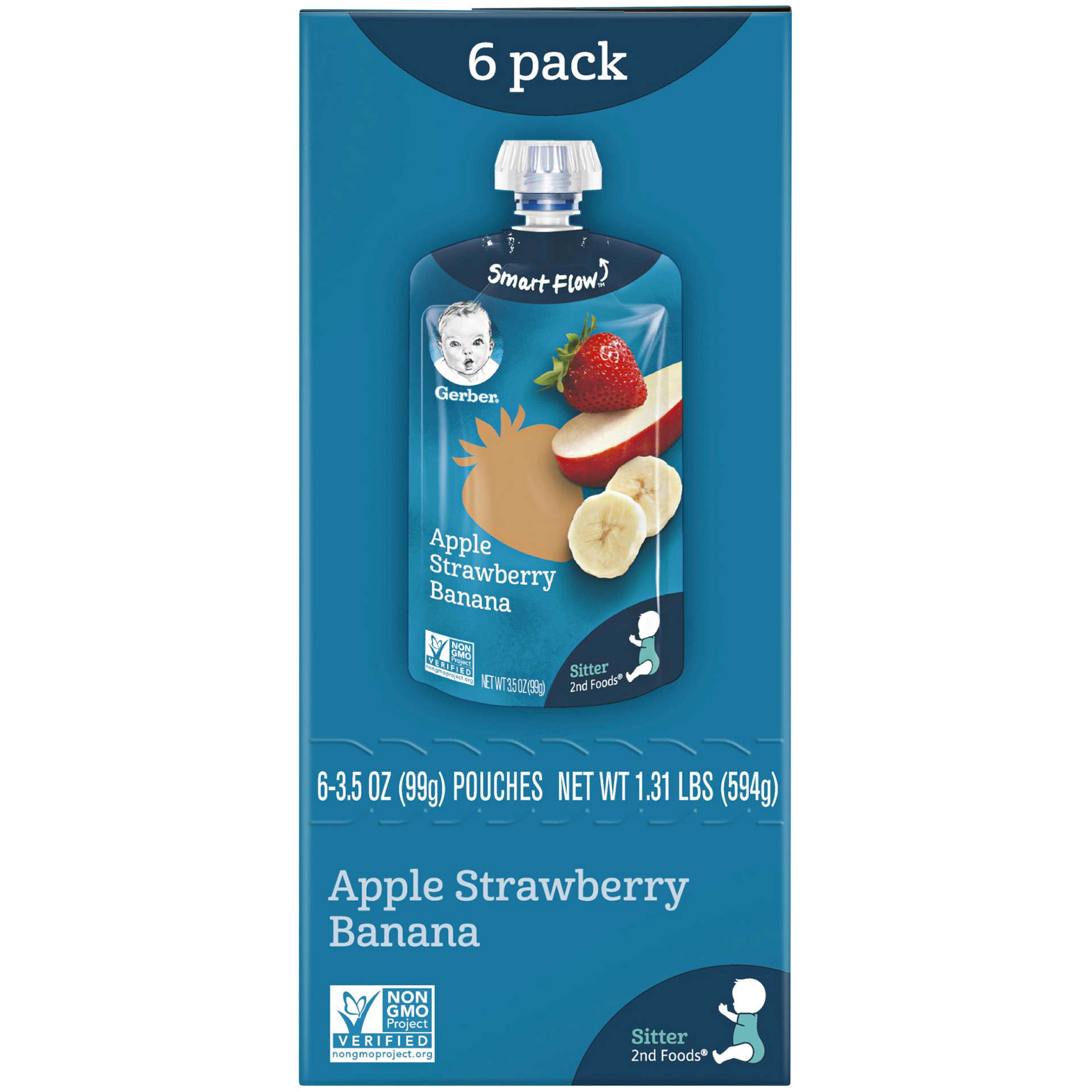 slide 6 of 7, Gerber Stage 2 Baby Food, Apple Strawberry Banana Puree Pouch, 3.5 oz