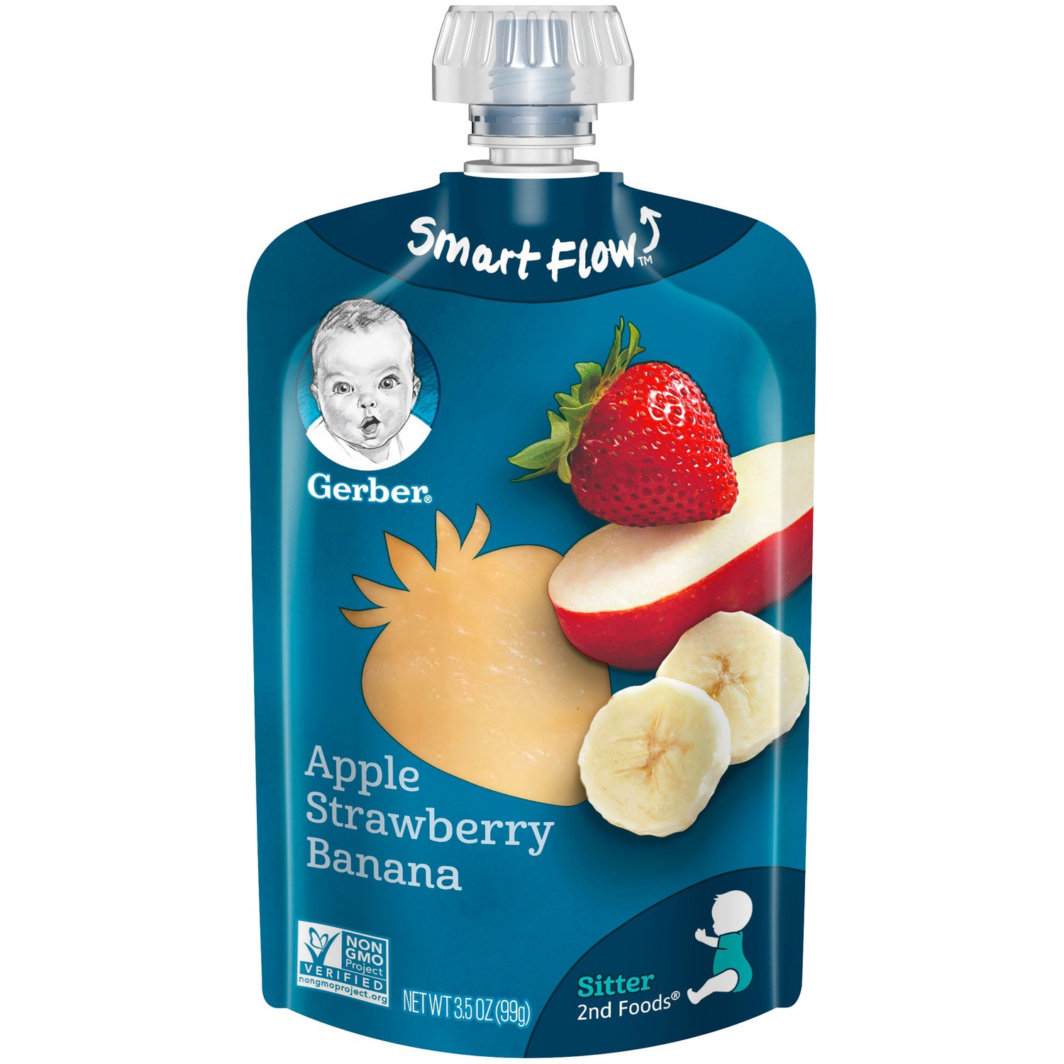 slide 4 of 7, Gerber Stage 2 Baby Food, Apple Strawberry Banana Puree Pouch, 3.5 oz